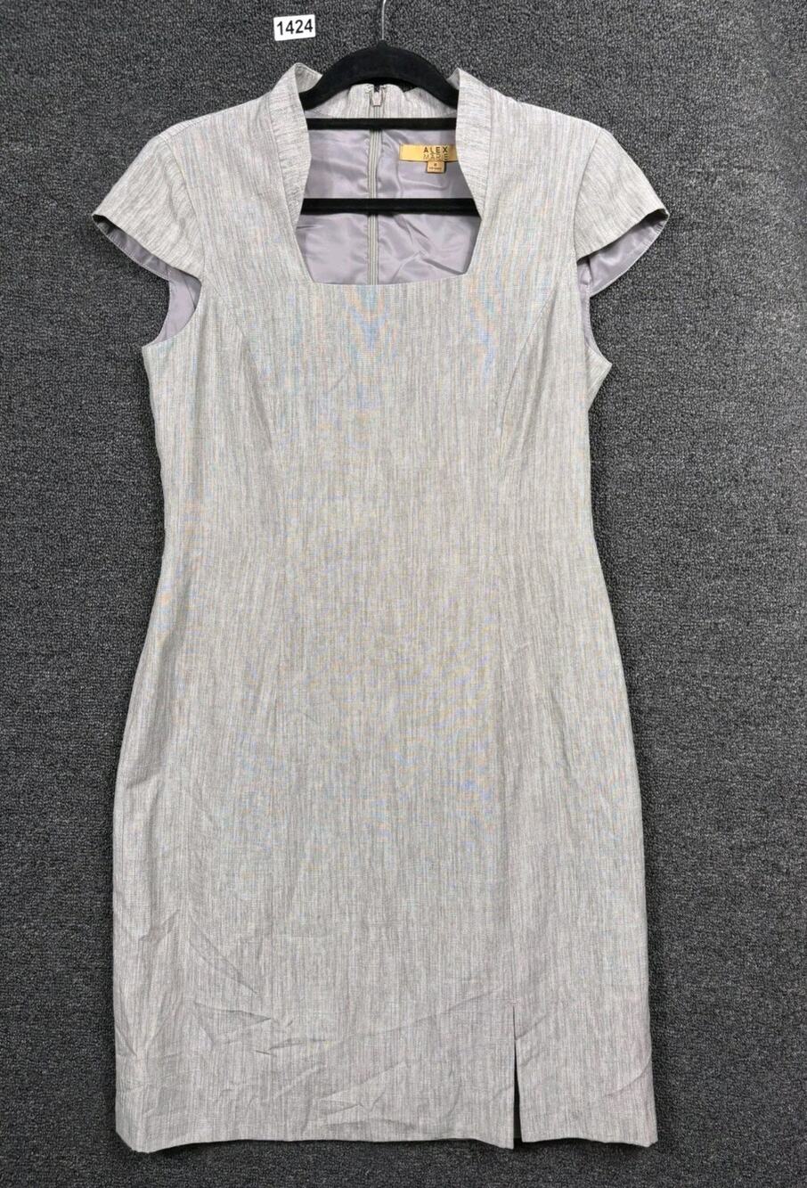 Alex Marie Sheath Midi Dress Womens Size 8 Gray Cap Sleeves Lined